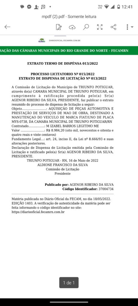 Farra com dinheiro Público na Câmara Municipal de Triunfo Potiguar/RN.